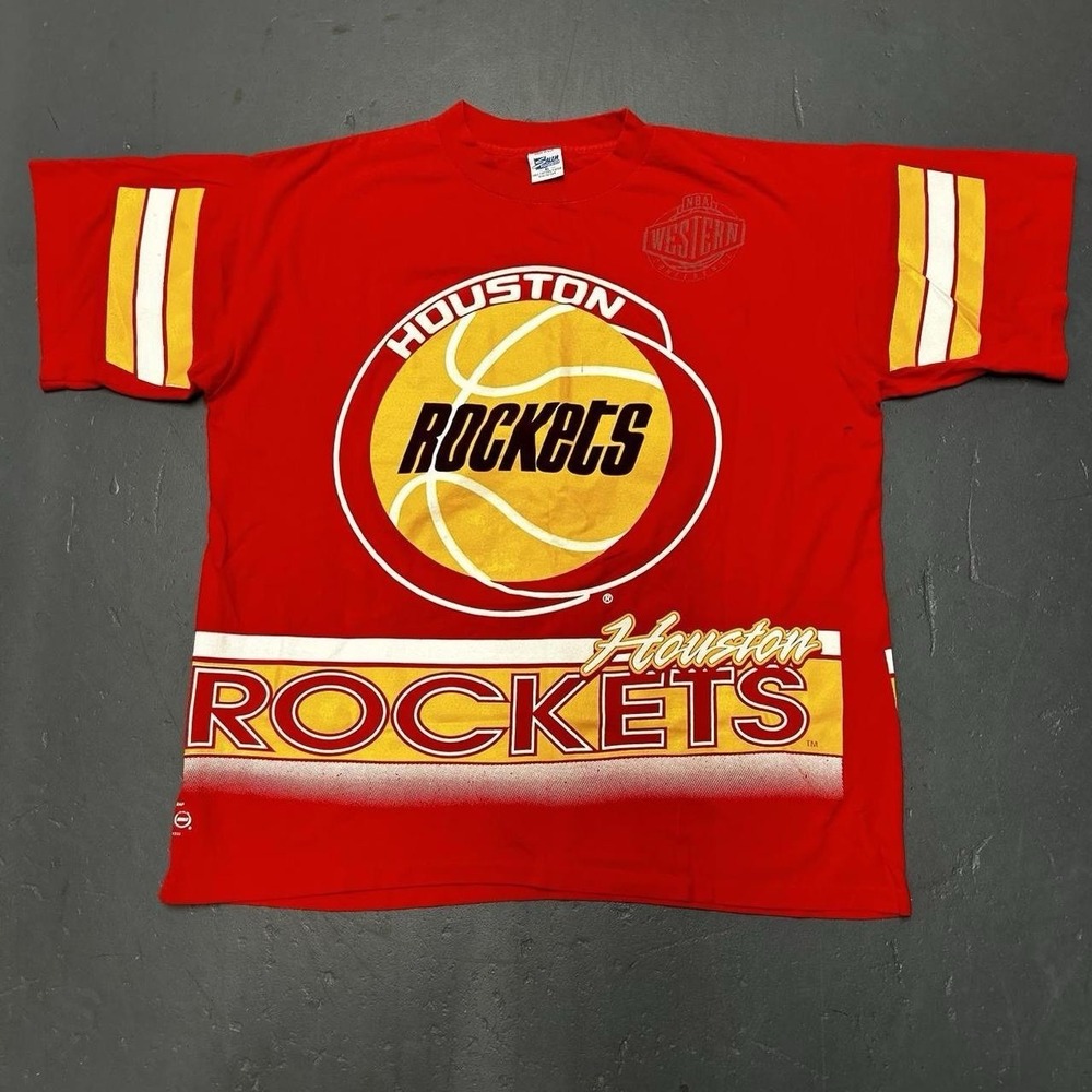 Vintage Houston Rockets Salem Sports All Over Print Single Stitched T Shirt XL